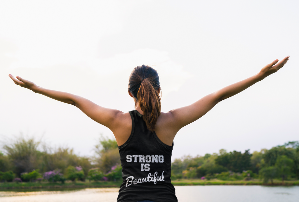 Strong Is Beautiful - Women's Ideal Racerback Tank - Distressed White Logo - (BEST SELLER)