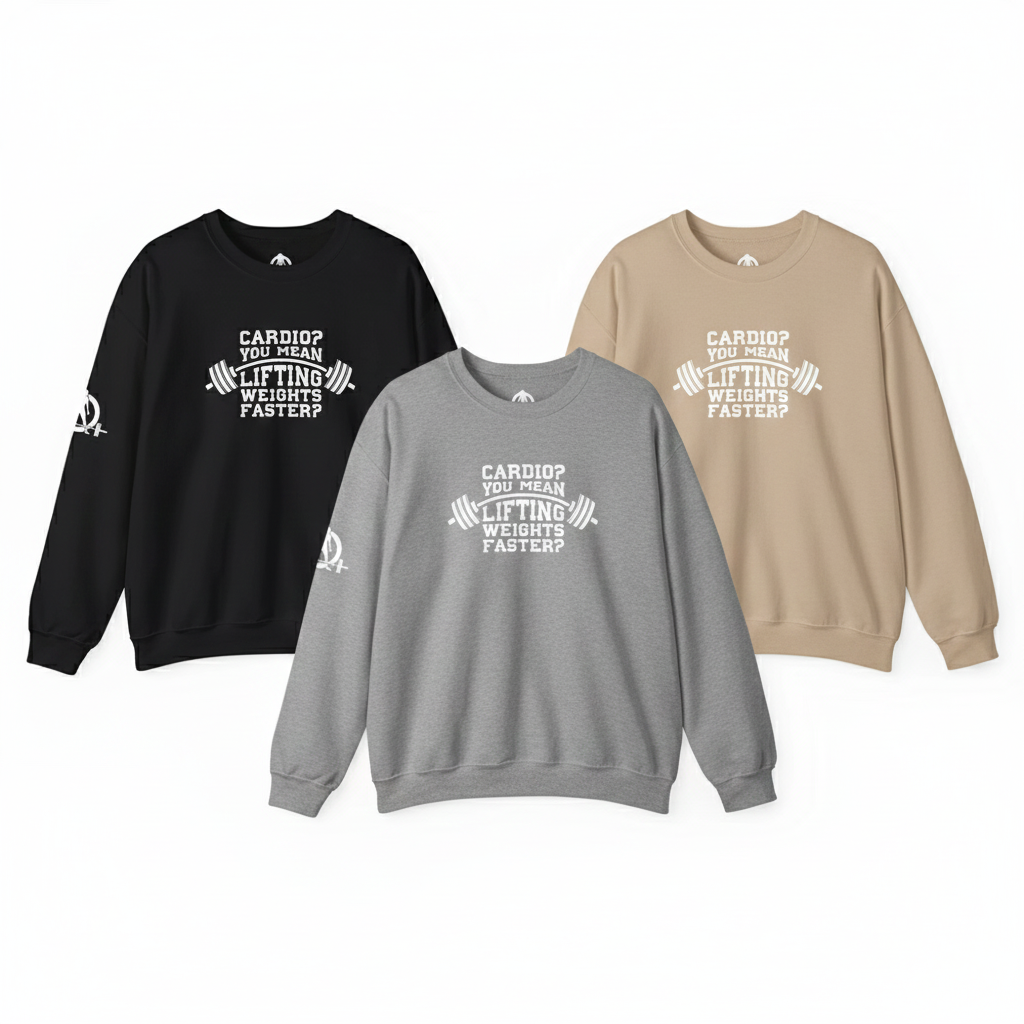 Cardio?  Lift Weights Faster - Unisex Heavy Blend™ Crewneck Sweatshirt - Front  Logo