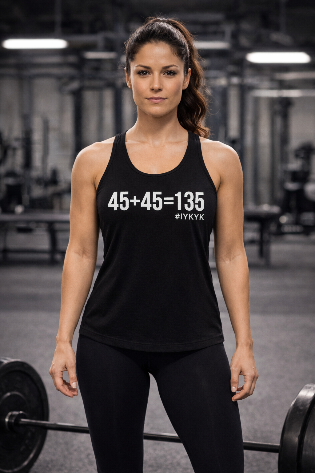 45 + 45 = 135 - Women's Ideal Racerback Tank - White Print Front & Back
