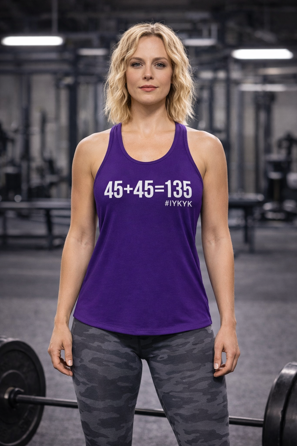 45 + 45 = 135 - Women's Ideal Racerback Tank - White Print Front & Back