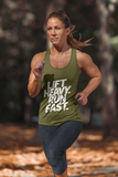 Lift Heavy - Run Fast - Racer Back Tank Top - Women's Ideal Racerback Tank (White Lettering)