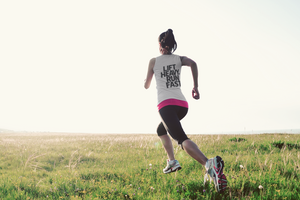 Lift Heavy - Run Fast - Racer Back Tank Top - Women's Ideal Racerback Tank (Black Front & Back Logo)