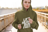 Lift Heavy Run Fast - Unisex Heavy Blend Hooded Sweatshirt - Front White Logo