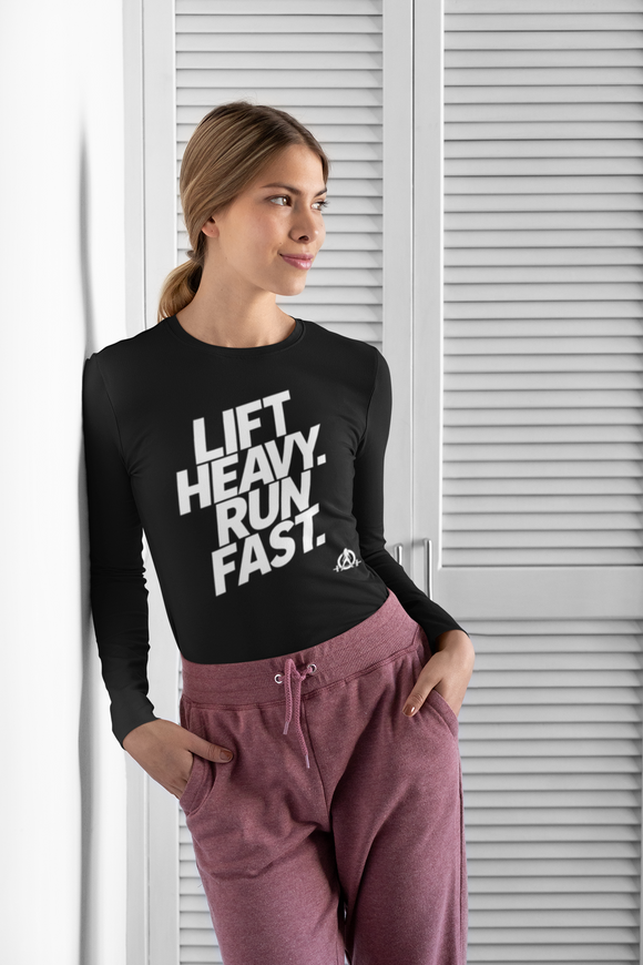 Lift Heavy Run Fast - Ultra Cotton Long Sleeve Tee - White Logo Front