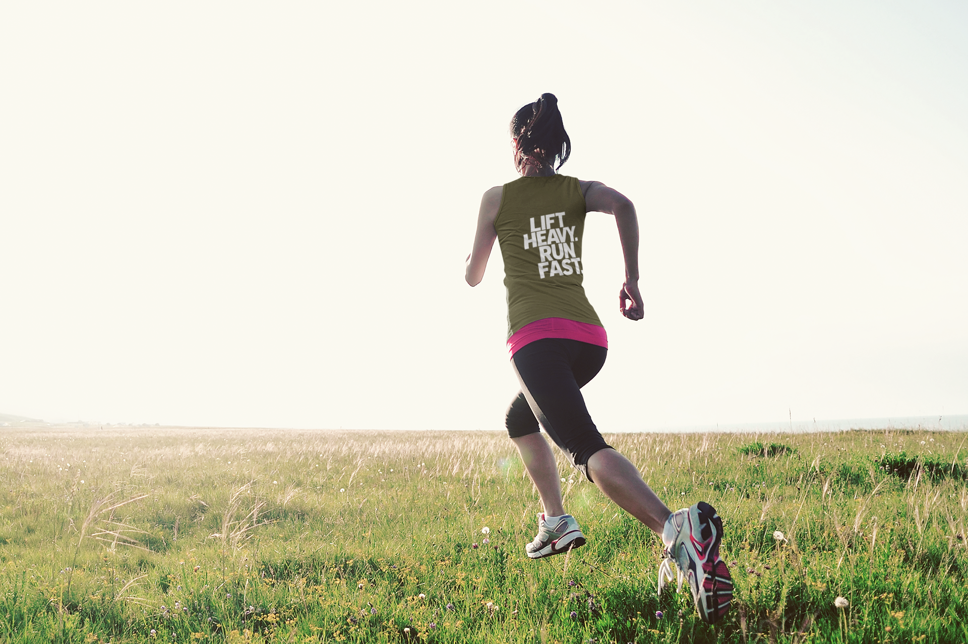 Lift Heavy - Run Fast - Racer Back Tank Top - Women's Ideal Racerback Tank (White Front & Back Logo)