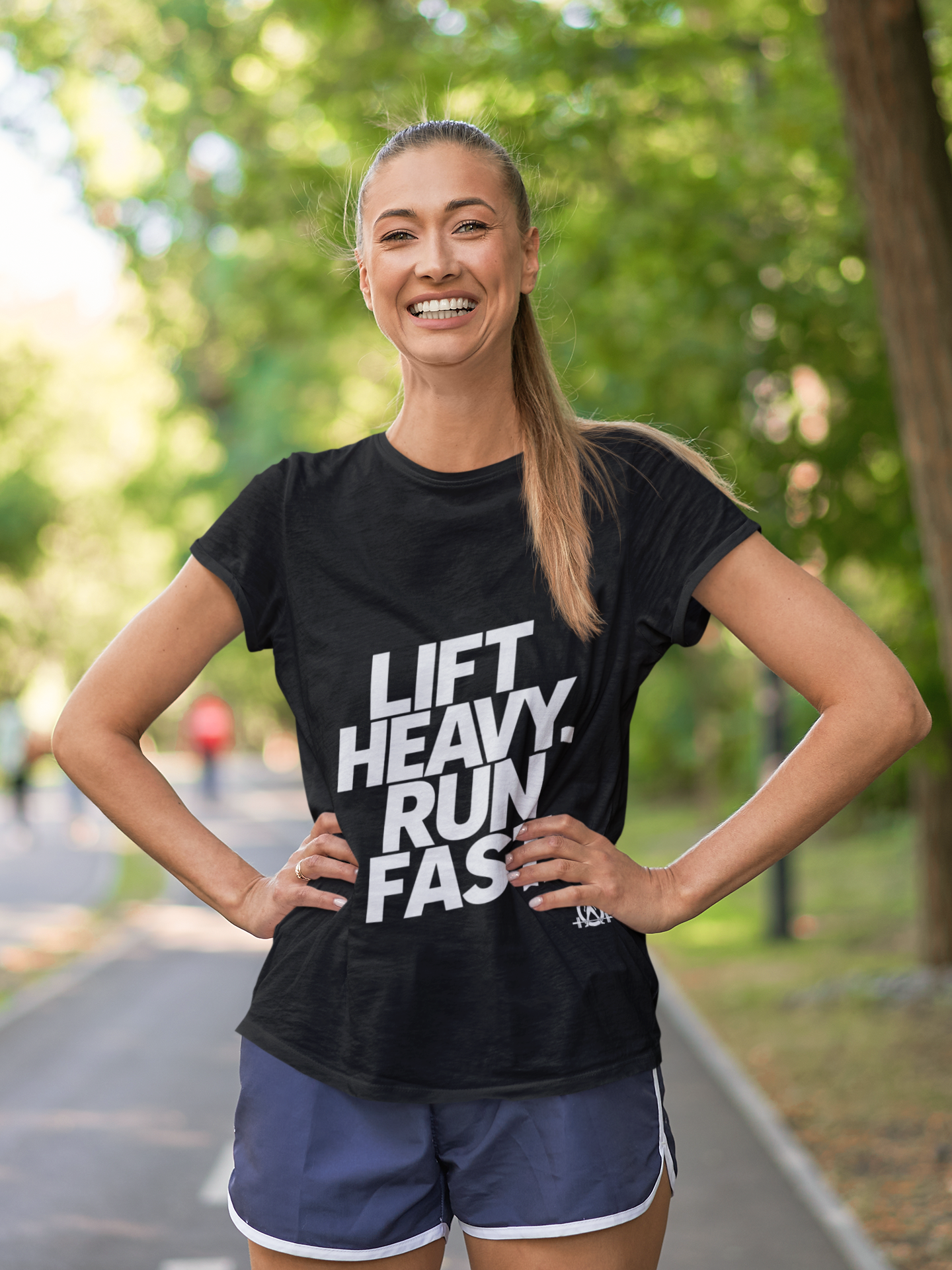 Lift Heavy Run Fast - Women's Softstyle Tee - White Front Logo