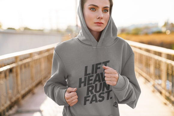 Lift Heavy Run Fast - Unisex Heavy Blend Hooded Sweatshirt  - Front Black Logo