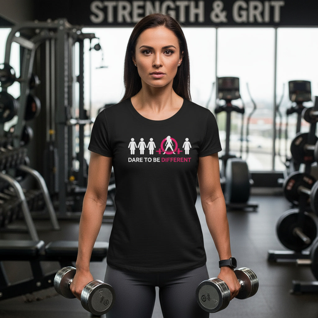 Dare To Be Different - Deadlift - Women's Softstyle Tee - Logo on Front - Plain Back