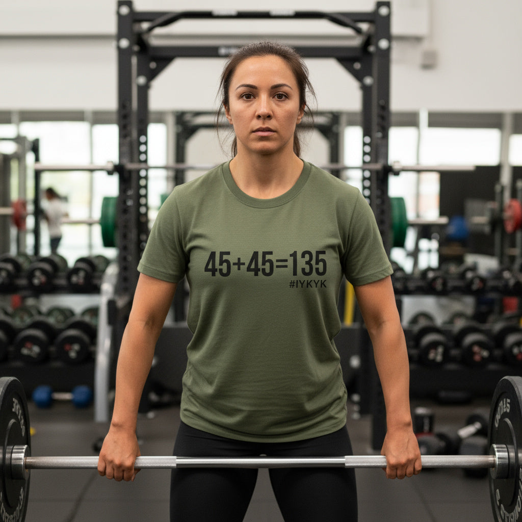 45 + 45 = 135 - Unisex Softstyle T-Shirt - Black Print on Front Plain Back