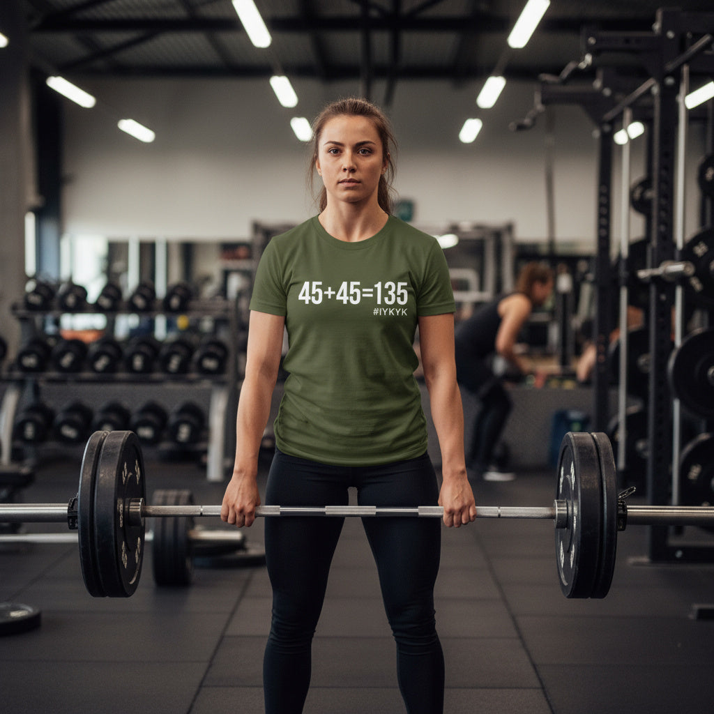 45 + 45 = 135  - Unisex Softstyle T-Shirt - Print on Front Plain Back