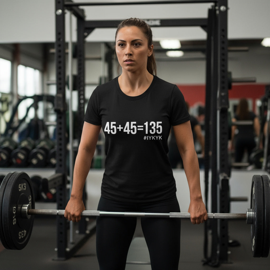 45 + 45 = 135  - Unisex Softstyle T-Shirt - Print on Front Plain Back