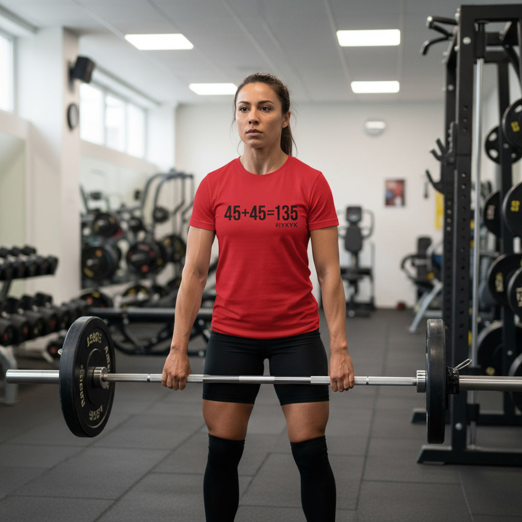 45 + 45 = 135 - Unisex Softstyle T-Shirt - Black Print on Front Plain Back