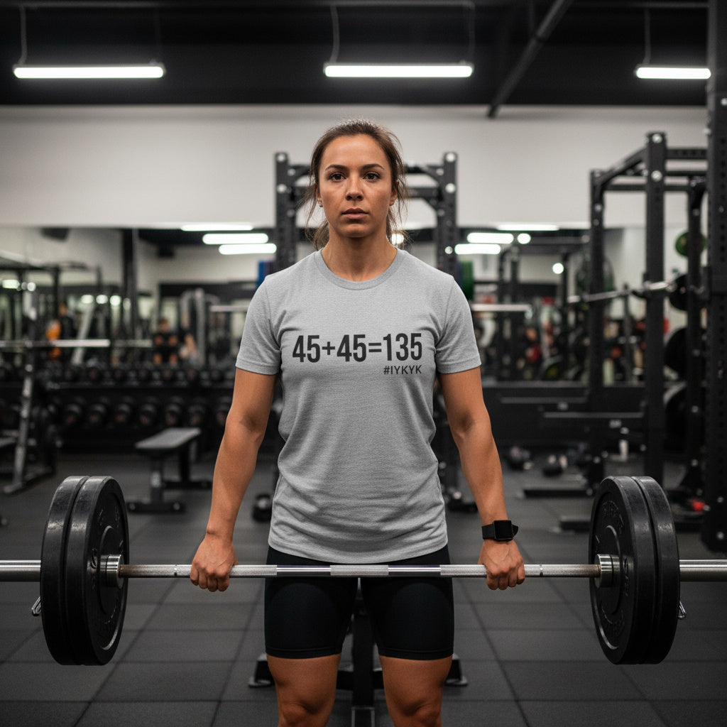 45 + 45 = 135 - Unisex Softstyle T-Shirt - Black Print on Front Plain Back