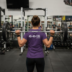 45 + 45 = 135 V1 - Women's Softstyle Tee - White Logo on Front & Back