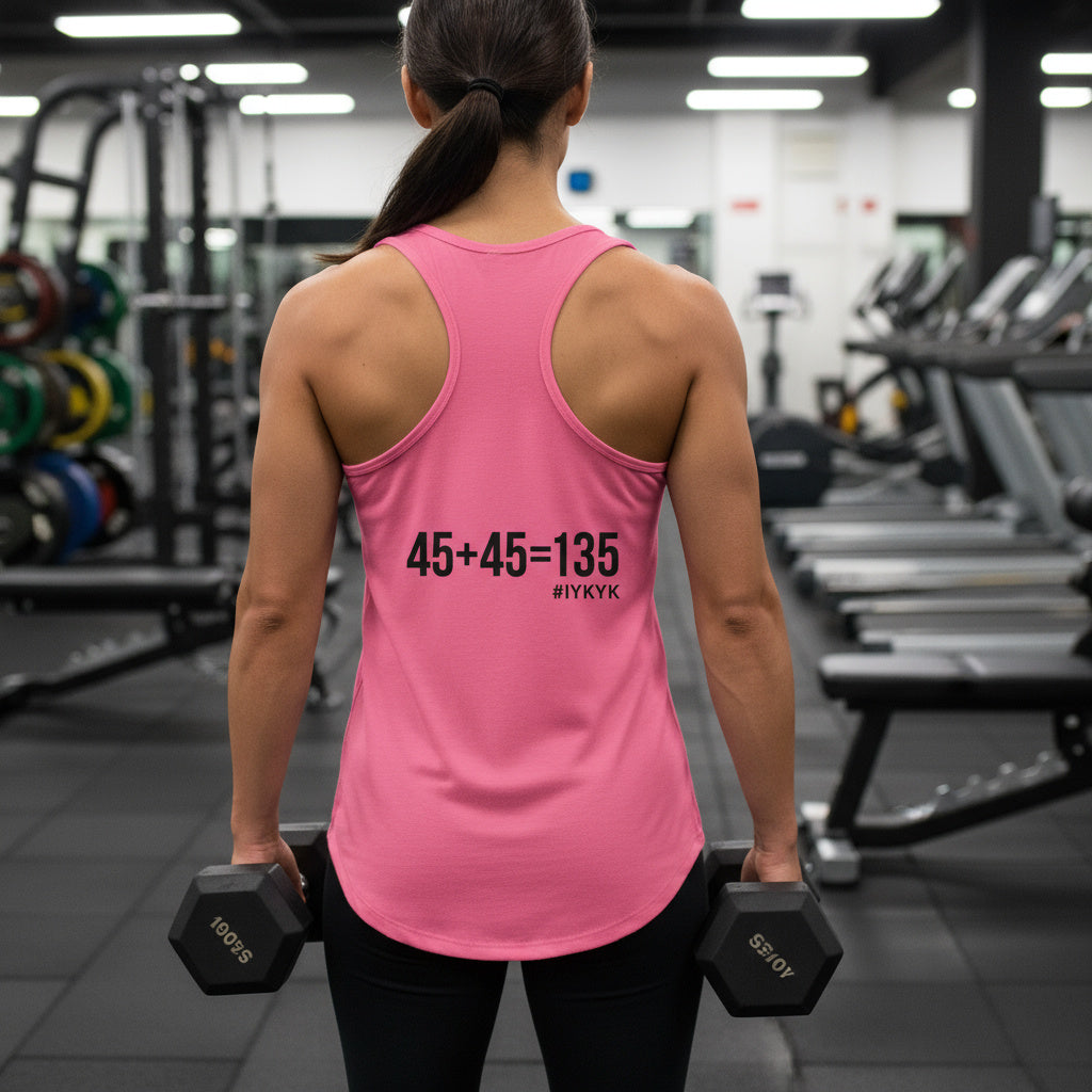 45 + 45 = 135 - Women's Ideal Racerback Tank - Black Print Front & Back