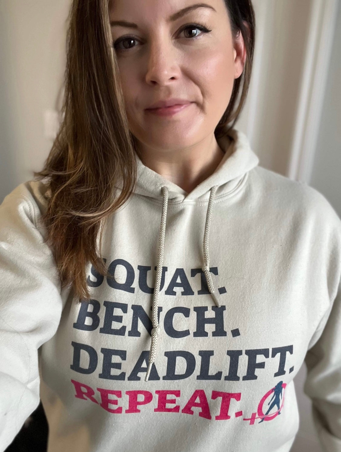 WWLW “Squat • Bench • Deadlift • Repeat” Hoodie - White Logo - Plain Back
