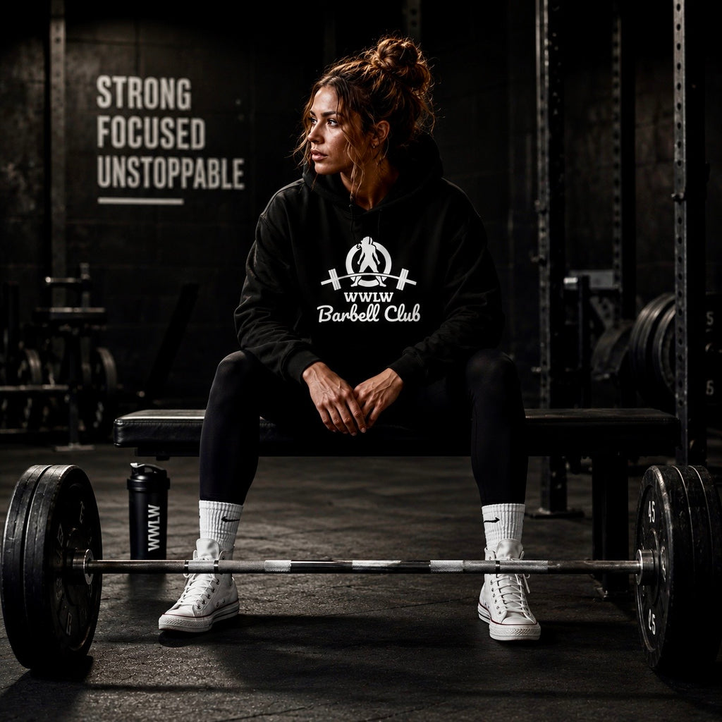 WWLW Barbell Club — Classic Logo Hoodie (White)