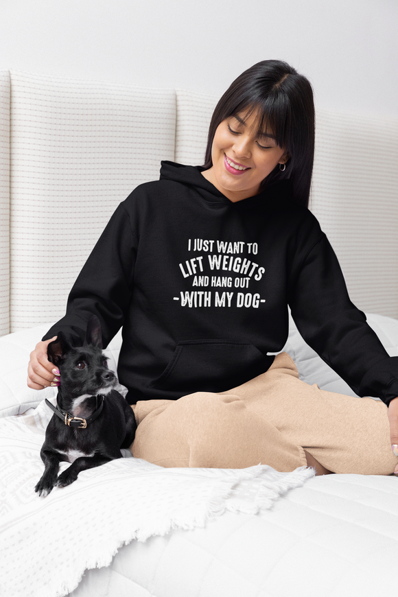 Lift Weights & Hang Out With My Dog  - White Logo  - Unisex Heavy Blend Hooded Sweatshirt