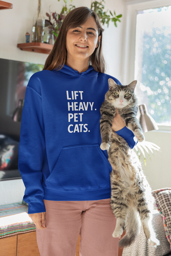 Lift Heavy Pet Cats - Unisex Heavy Blend Hooded Sweatshirt - White Front Logo