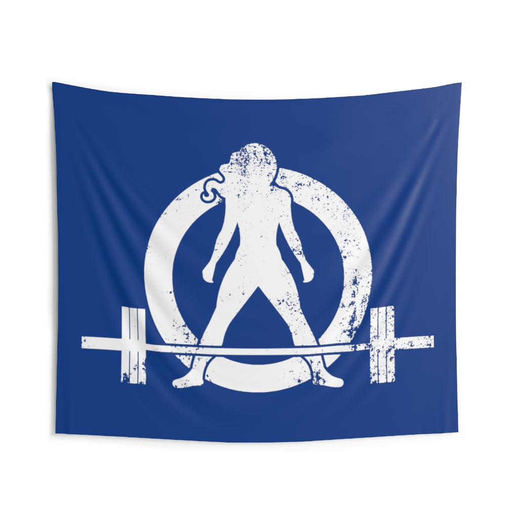 Indoor Wall Tapestries - Blue with White Distressed Logo