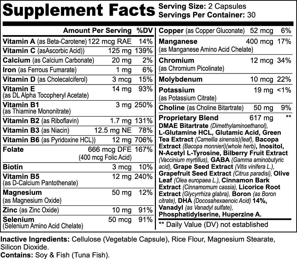 Nootropic Brain & Focus Formula - 60 Caps