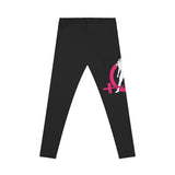 Black Women's Casual Leggings - Distressed Color Logo - Mid Thigh