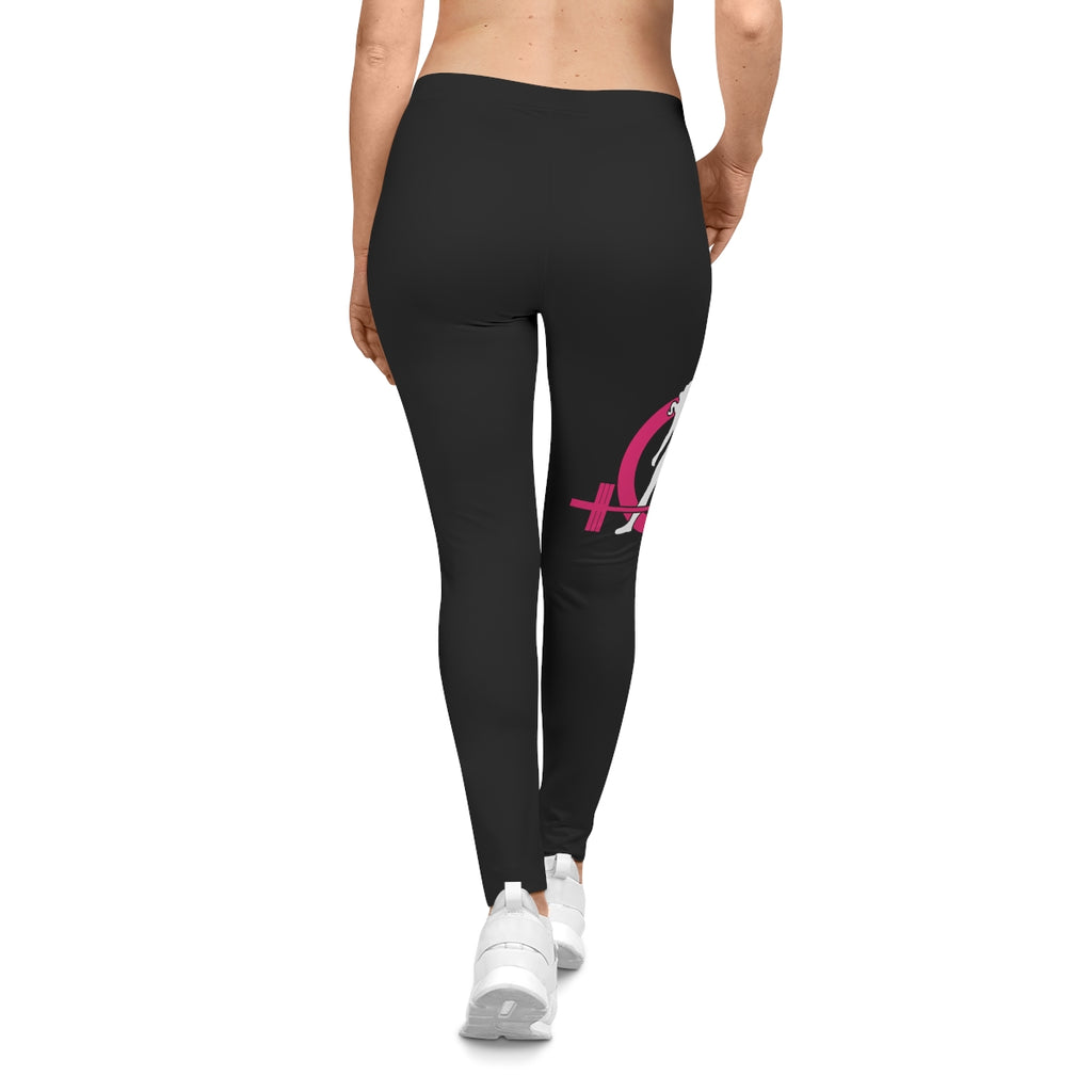 Black Women's Casual Leggings - Color Logo - Mid Thigh