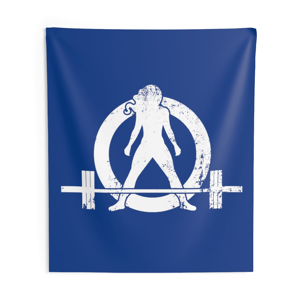 Indoor Wall Tapestries - Blue with White Distressed Logo