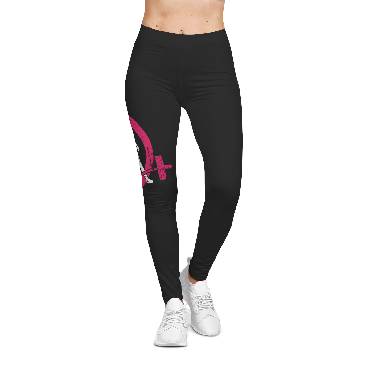 Black Women's Casual Leggings - Distressed Color Logo - Mid Thigh