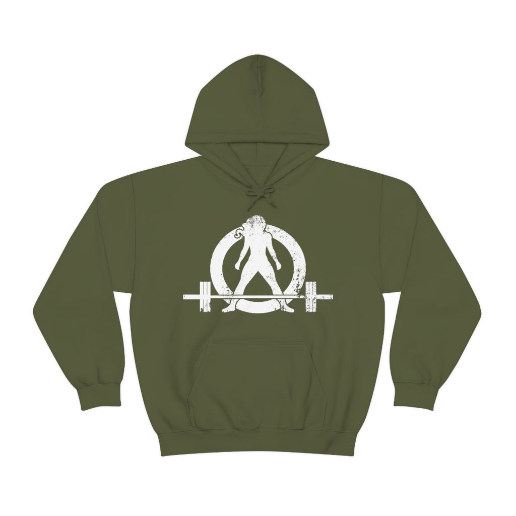 Unisex Heavy Blend Hooded Sweatshirt - Distressed White Logo - Plain Back (BEST SELLER)