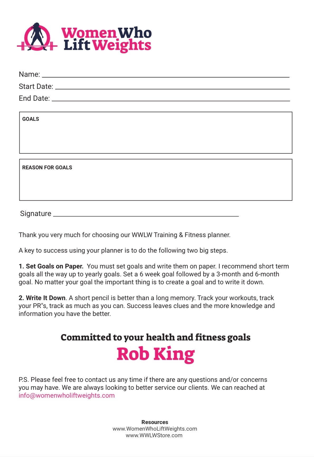 WWLW Training Journal - Training, Supplements & Nutrition (Printed Version)