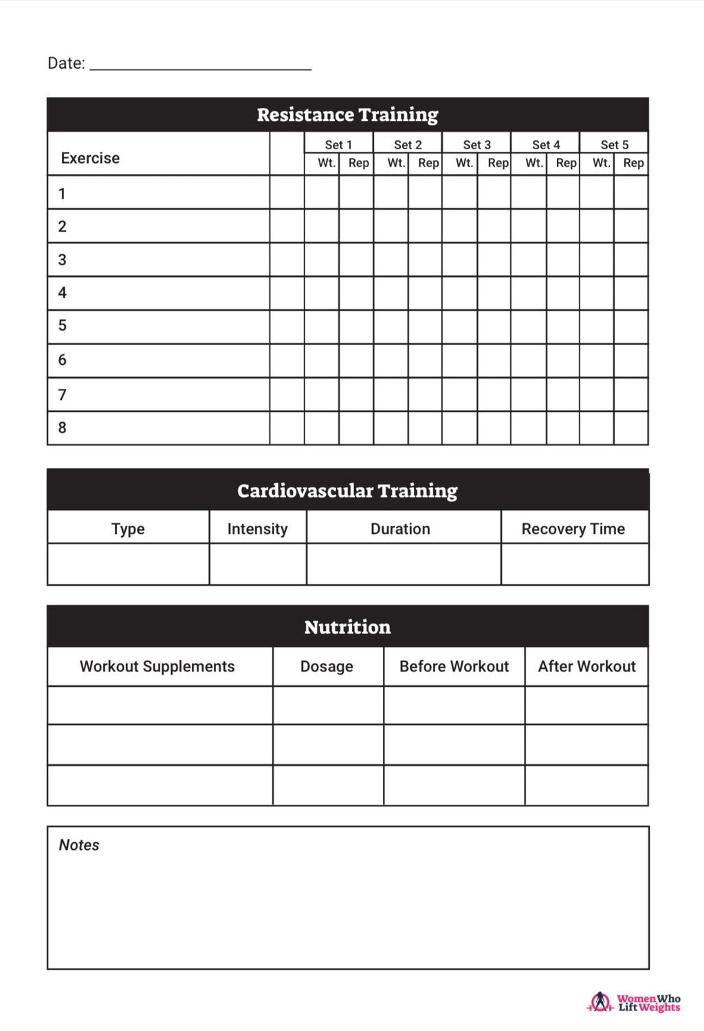 WWLW Training Journal - Training, Supplements & Nutrition (Printed Version)