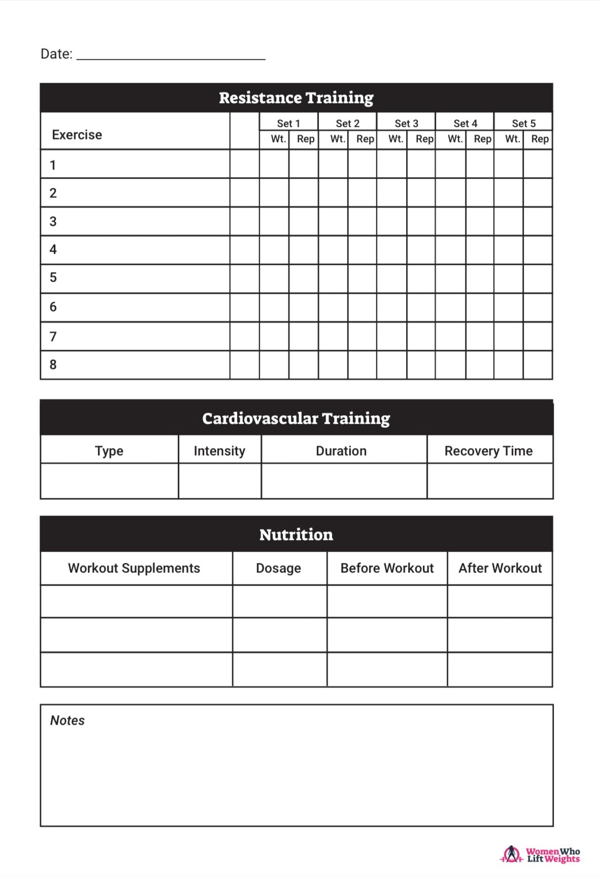 WWLW Training Journal - Training, Supplements & Nutrition (Printed Version)